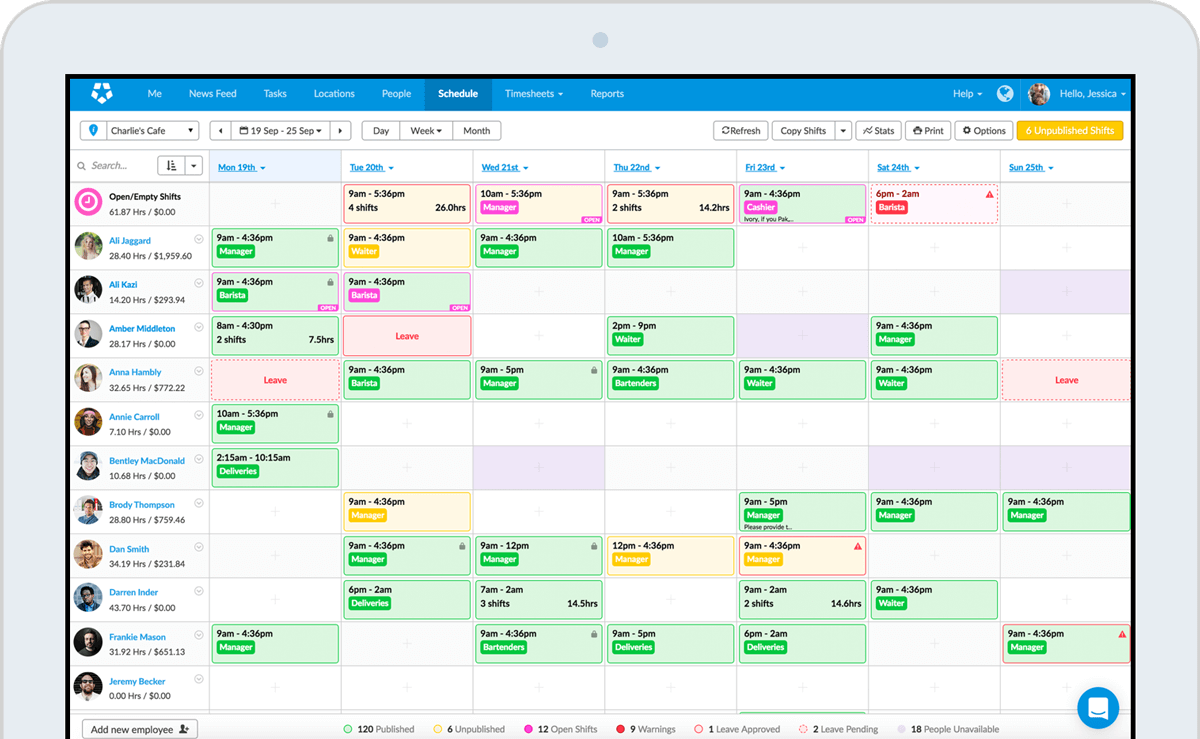 Employee Schedule Chart